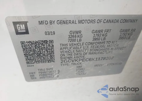 2019 Chevrolet Silverado 1500 Ld Lt z USA, uszkodzony, nr VIN 2GCVKPEC6K1178207